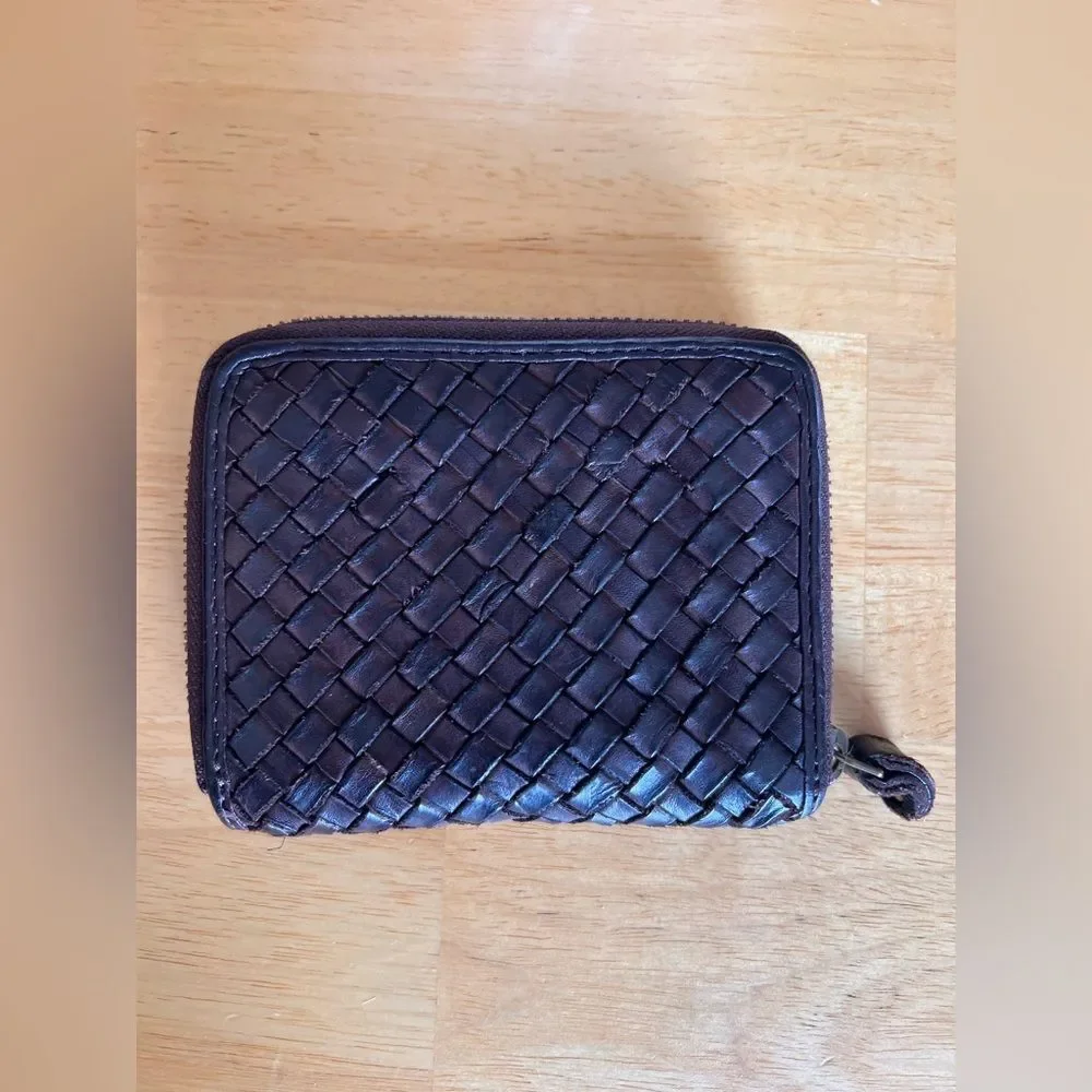 Marta Ponti Woven Dark Brown Leather Women's Wallet zip coin card wallet boho